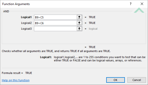 Built-in Excel AND Function using links