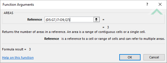 Built-in Excel AREAS Function - Selecting three ranges
