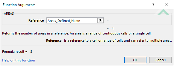 Built-in Excel AREAS Function - Using a defined name
