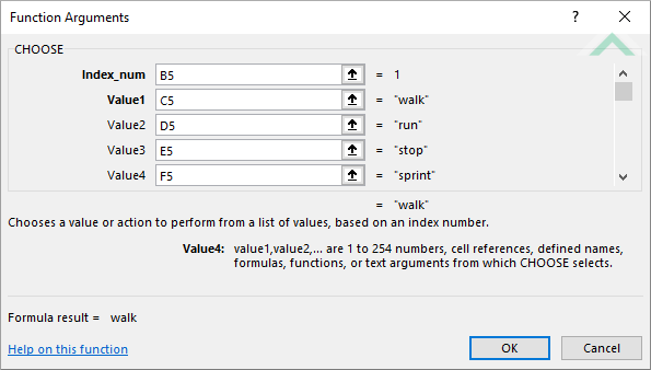 Built-in Excel CHOOSE Function using links