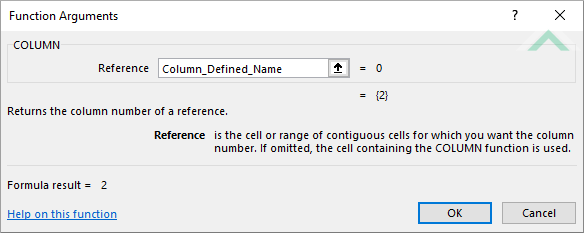 Built-in Excel COLUMN Function - defined name reference