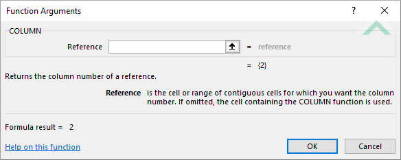 Built-in Excel COLUMN Function - leave the input box blank