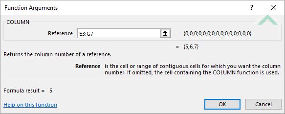 Built-in Excel COLUMN Function - range reference