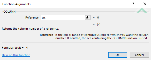 Built-in Excel COLUMN Function - single cell reference