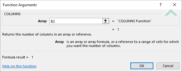 Built-in Excel COLUMNS Function - single cell reference