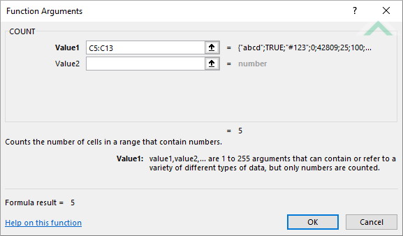 Built-in Excel COUNT Function