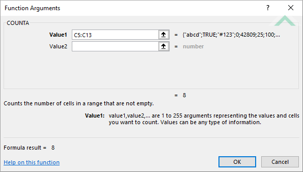 Built-in Excel COUNTA Function