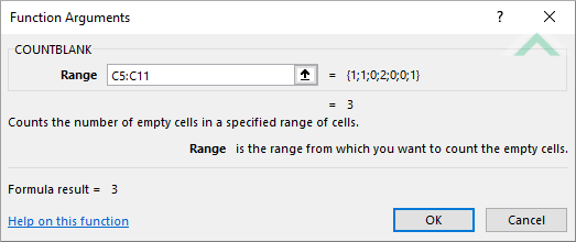 Built-in Excel COUNTBLANK Function