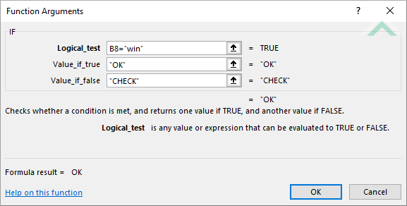 Built-in Excel IF Function using hardcoded values