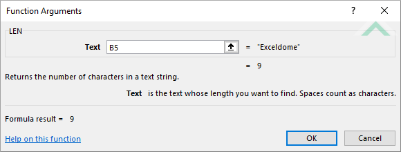 Built-in Excel LEN Function using links