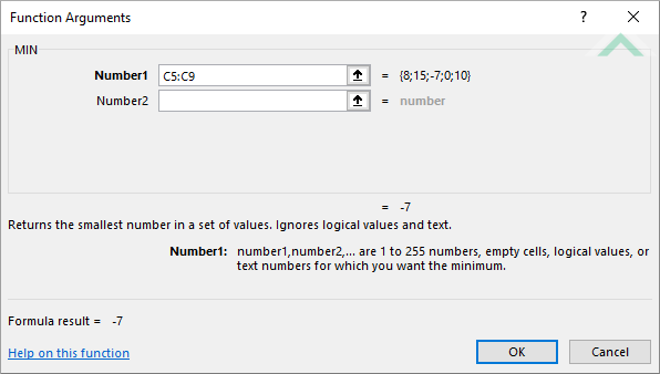 Built-in Excel MIN Function