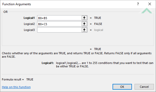 Built-in Excel OR Function using links