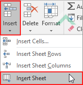Click Insert and click Insert Sheet - Excel