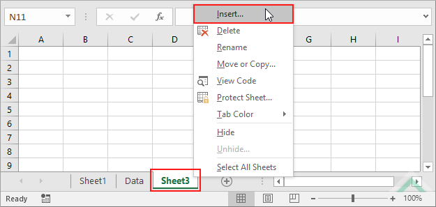 Right-click on a sheet to the right of the sheet where you want to insert a new sheet and select Insert - Excel