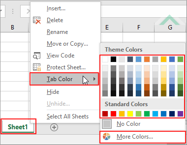 Right-click on a worksheet, select Tab Color and select the color you want