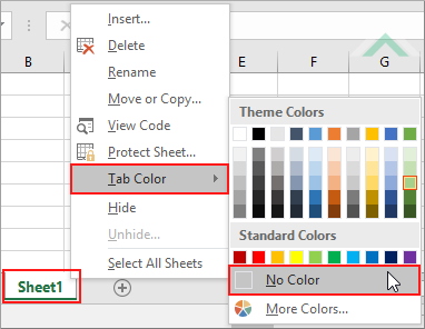 Right-click on a worksheet, select Tab Color and select the no color option - Excel