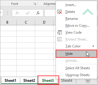 Right-click on one of the selected worksheets and select Hide - Excel