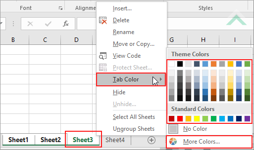 Right-click on one of the selected worksheets, select Tab color and select the color you want