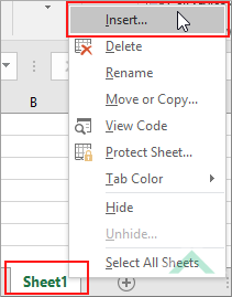 Right-click on single sheet and select Insert - Excel
