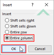 Select Entire column and click OK