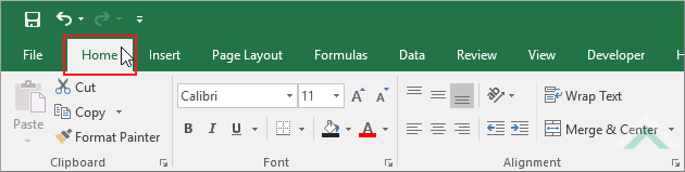 Select Home tab - Excel 2016