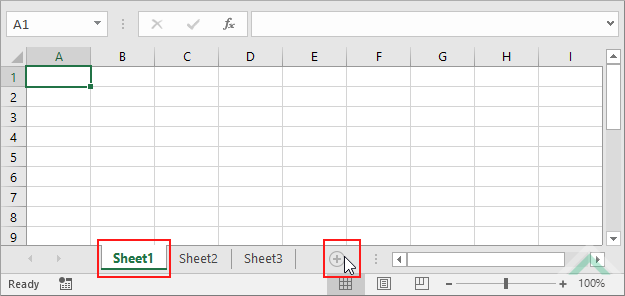 Select the first sheet and click on the New sheet button - Excel