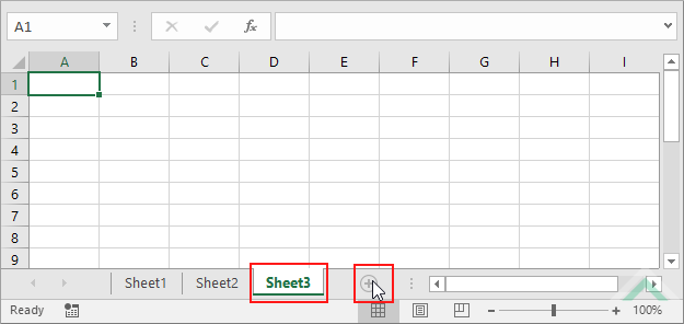 Select the last sheet and click on the New sheet button - Excel