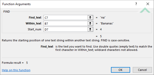 Built-in Excel FIND Function using links