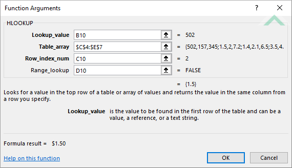 Built-in Excel HLOOKUP Function using links