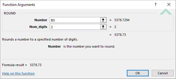 Built-in Excel ROUND Function using hardocded values