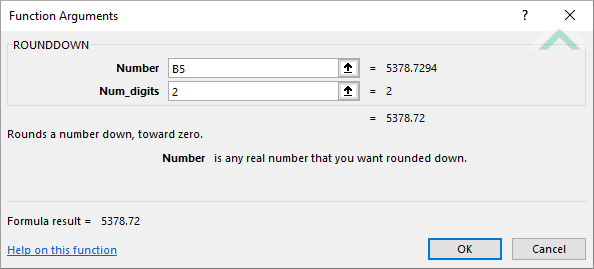 Built-in Excel ROUNDOWN Function using hardocded values