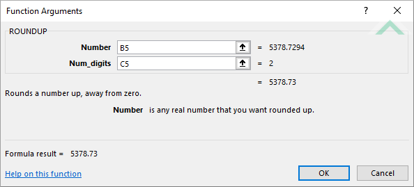 Built-in Excel ROUNDUP Function using links