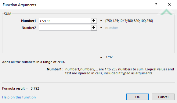 Built-in Excel SUM Function