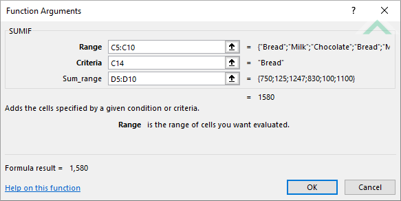 Built-in Excel SUMIF Function using links