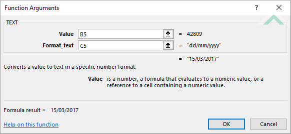 Built-in Excel TEXT Function using links