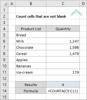 Count cells that are not blank