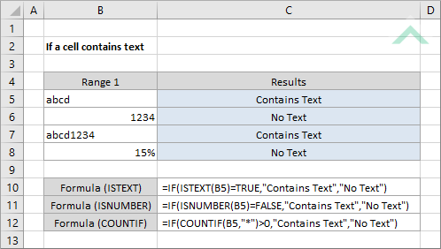 If a cell contains text