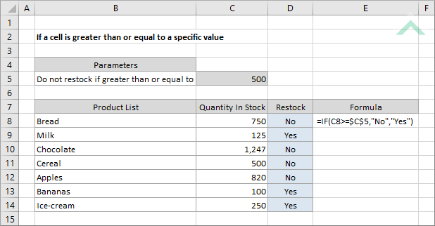 If a cell is greater than or equal to a specific value
