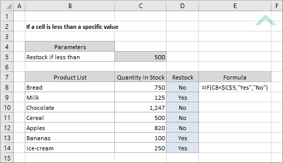 If a cell is less than a specific value
