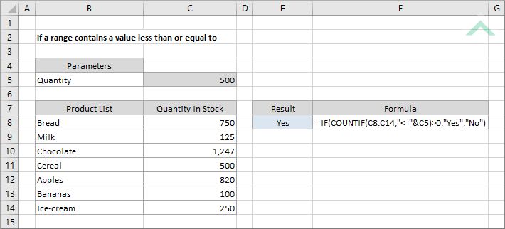 If a range contains a value less than or equal to