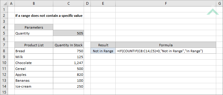 If a range does not contain a specific value