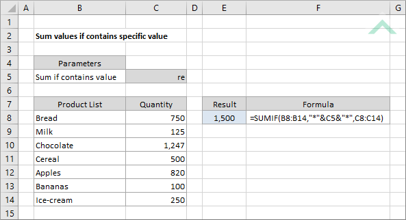 Sum values if contains specific value