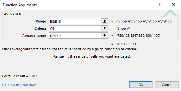 Built-in Excel AVERAGEIF Function using links