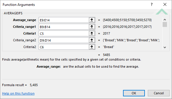 Built-in Excel AVERAGEIFS Function using links