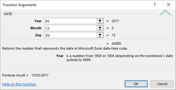 Built-in Excel DATE Function using links