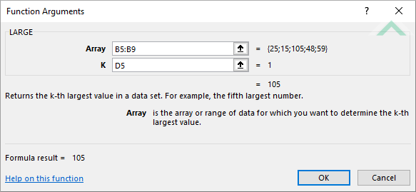 Built-in Excel LARGE Function using links