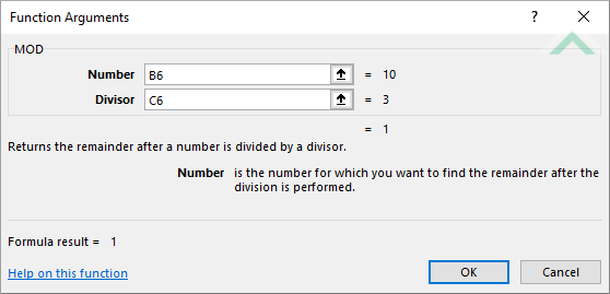 Built-in Excel MOD Function using links