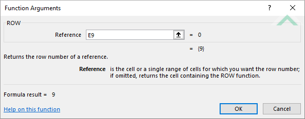 Built-in Excel ROW Function