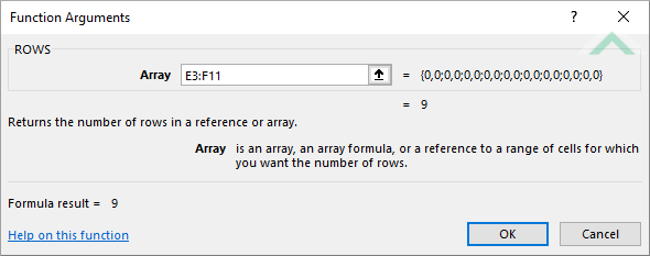 Built-in Excel ROWS Function