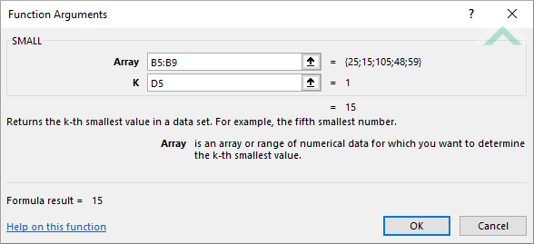 Built-in Excel SMALL Function using links